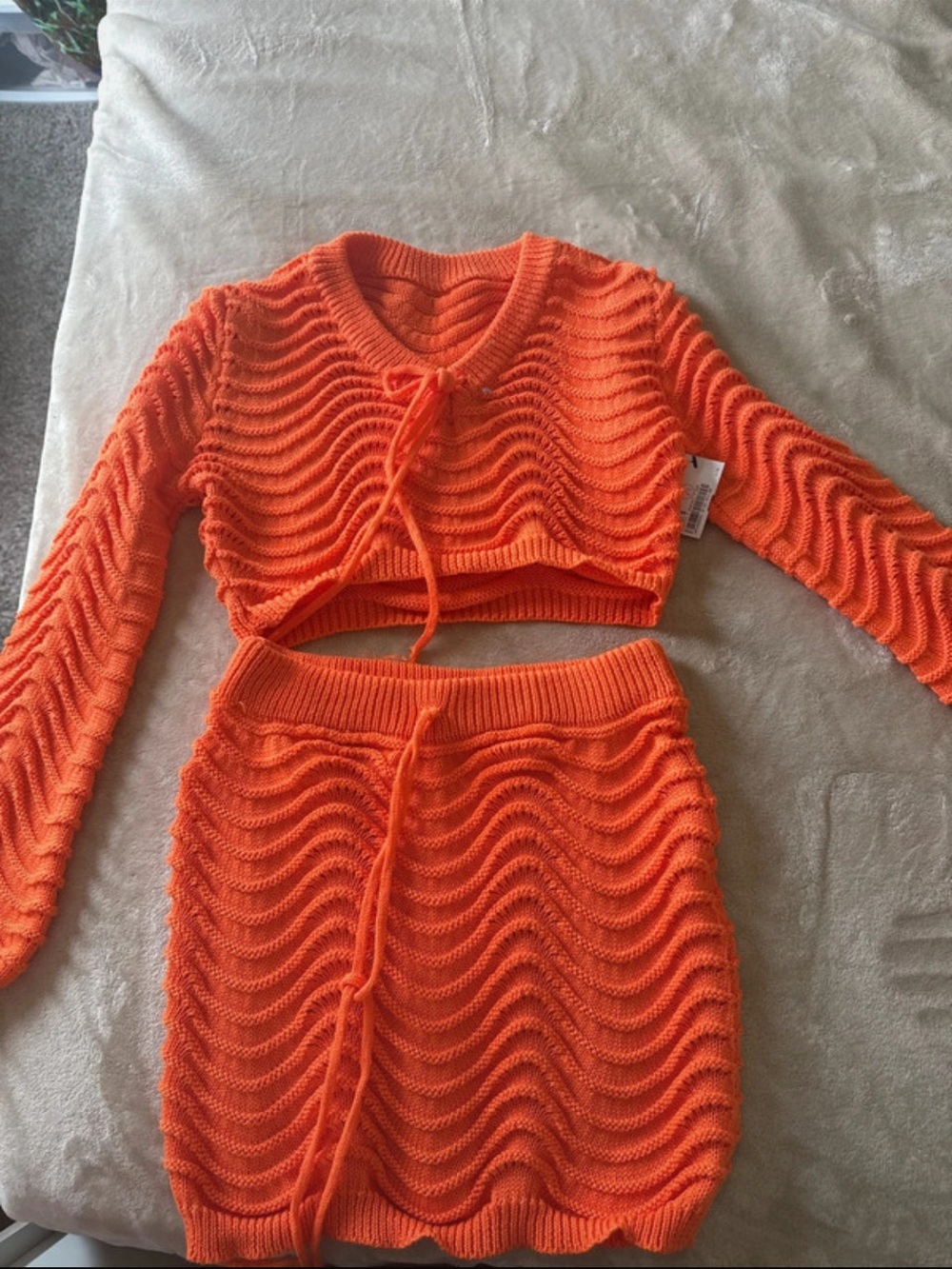 Bright Orange Knit Two-Piece Set - Crop Top & Skirt
